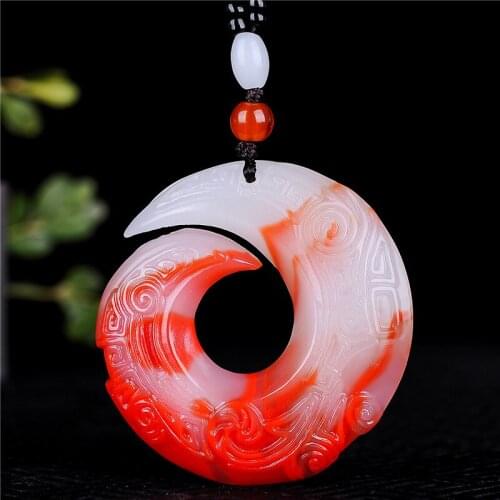 Jades fortune changes chicken blood stone red white jade good luck reincarnation Pendant