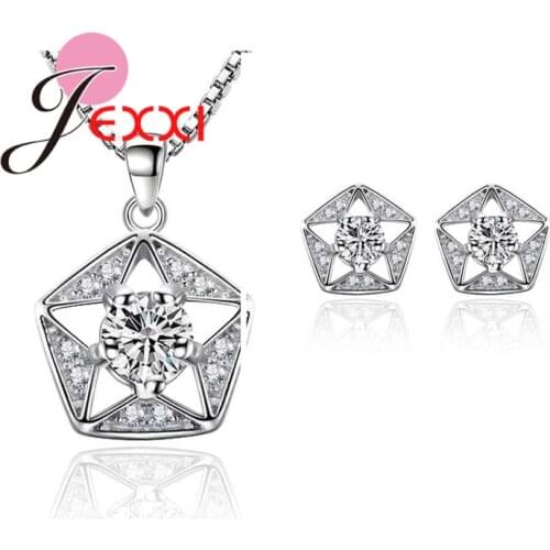 Irregular Shape Pentagram Shape 925 Sterling Silver Necklace Embellished With White Crystal Stones For Wife Love