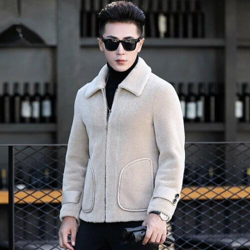 2020 New Short Real Fur Autumn Winter Sheep Shearling Wool Coat Leather Jacket Warm Brown Mens L18-3702 KJ1305