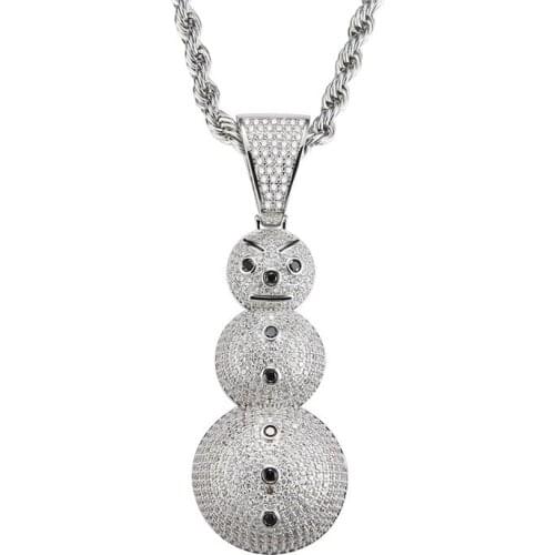 New Arrival Snowman Pendant Necklace AAA Zircon Iced Out Mens Necklace Hip Hop Jewelry Christmas Gifts