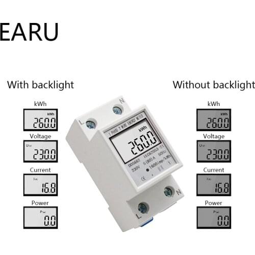 Single Phase Two Wire LCD Digital Display Wattmeter Power Consumption Energy Electric Meter KWh AC 230V 50Hz Electric Din Rail