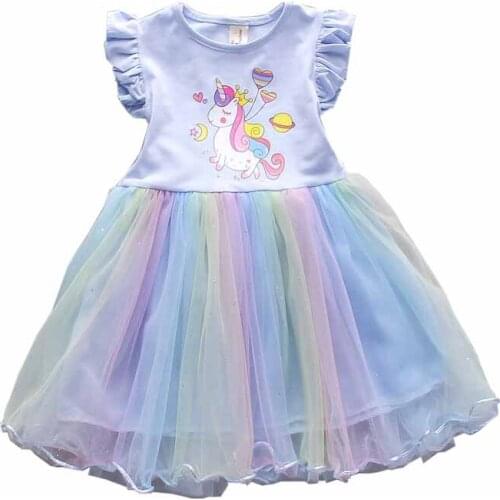 Girls Dress Summer New Fashion Childrens Clothing Girls Unicorn Cartoon Dress Casual Printing Short-Sleeved Cute Princess Dress