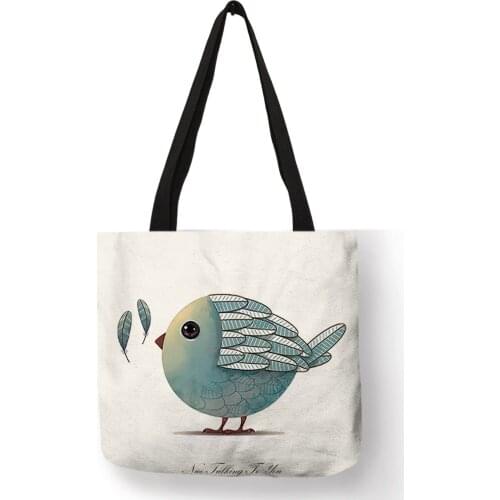 Unisex Casual Handbag Chubby Little Bird with Leaf Printed Shoulder Bags Students School Large Capacity Shopping Beach Tote Bag