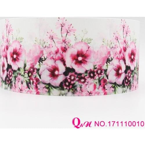 Q&N ribbon 16mm 22mm 25mm 38mm 50mm 75mm flower print grosgrain ribbon webbing 50yards/roll for hair tie