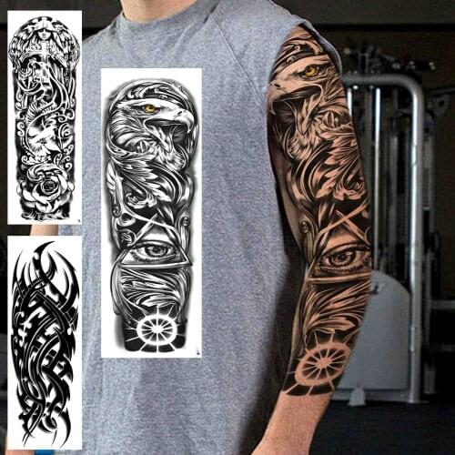 Realistic Eagle Demon Eye Tattoo sleeve For Men Boy Adult Nun Rose Totem Temporary Tattoos Large Body Art Fake Tatoo Sticker