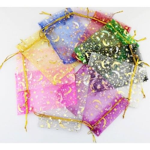 100Pcs Moon Star Drawstring Organza Bags Drawstring Small Jewelry Gift Bag Pouch X7YA