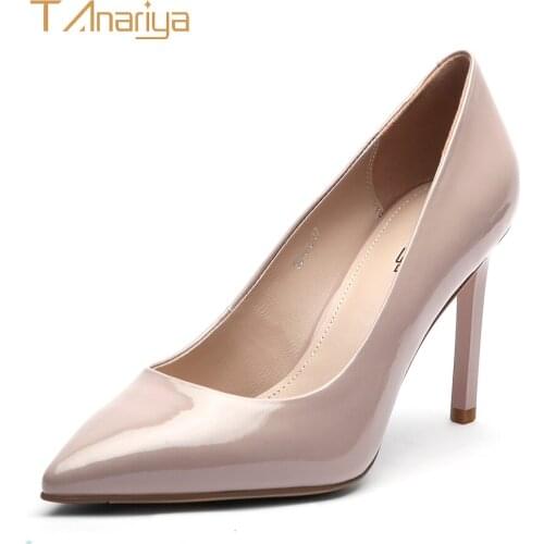 Tanariya Spring Genuine Leather Leather Patent Leather Pointed Shoes Women Ladies High Heels Women Shoes Woman Pumps