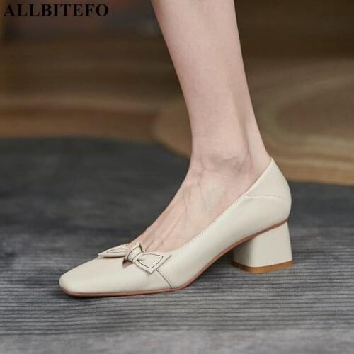 ALLBITEFO 7 old shops Size 33-40 Butterfly-knot High Quality Genuine Leather Women Heels Shoes Fashion Girls High Heel Shoes