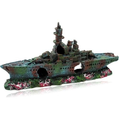 Resin Aquarium Wreck Boat Decoration Navy Liberty Destroyer Vessel Wreck Ship Fish Tank Sunk Boat Lanscaping Ornament