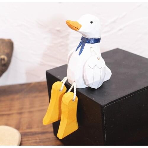 Garden Ornaments Wooden Doll Duck Figurines Animal Crafts Doll Toys Pendant Creative Ornaments Home Fairy Garden Home Decoration