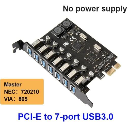 USB PCIe Adapter 7 Port USB 3 Hub PCI E Adapter PCI Express USB3 Controller USB3.0 PCI-e Expansion Board Card For Desktop