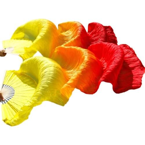 Belly dance silk fan 100% Real Silk Long Silk Fans Handmade Gradient Color Dance Fans Can Be Customized