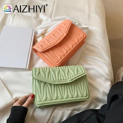Vintage Women PU Leather Pleated Pattern Shoulder Crossbody Messenger Bag Casual Ladies Chain Solid Color Small Handbag