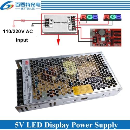 High quality Ultra-thin MEAN WELL 110V/220VAC Input, 5V 40A 200W/ 5V 60A 300W Output Special LED display power supply