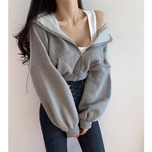 Hoodie Women Coat Polyester Long Sleeve Solid Color Pocket Crop Top Plush Warm Zipper Coat Hoodie Womens Clothing толстовка