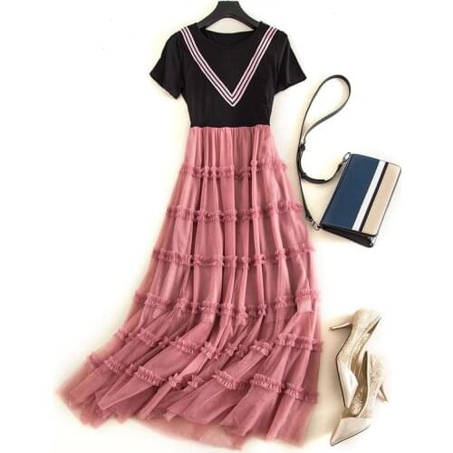 Cyanlee 2020 Summer New Fashion Patchwork Vintage Elegant Dress Mech Ruched A Line Dress Casual Sunmmer Dress Vestido Female 5XL