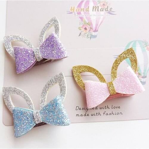 20 PCS/lot , Glitter Bunny Ears Hair Bow Clips , girls hair accessories