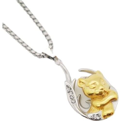 2021 SS Cute Animal Leopard Pendant Necklace 2 tone Stainless Steel Rhinestones Little Cub Leopard Necklace Fashion Jewelry