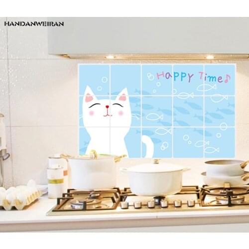 45*75cm Cute cat anti oil sticker ceramic tile Kitchen decorate Waterproof moisture-proof anti greasy decoration wall sticker