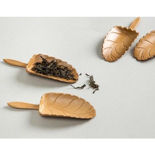 50pcs Leaf Shape Handmade Carved Natual Bamboo Tea Scoops Kung Fu Tea Spoon Teaware Supplies#8215