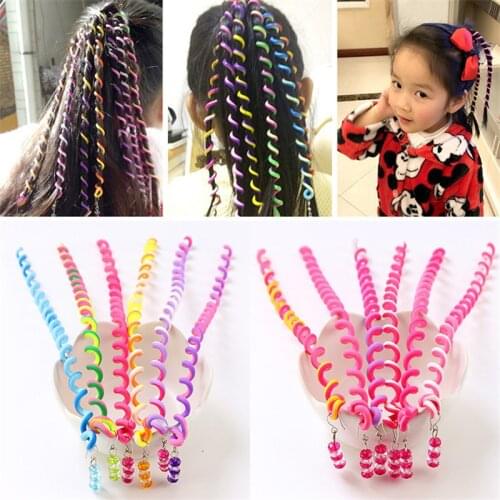 6PCS / a lot Rainbow Color Hair Accessories Synthetic Spiral Curls DIY Tools Children Girls Headwear Spiral Twist Hair Braiders
