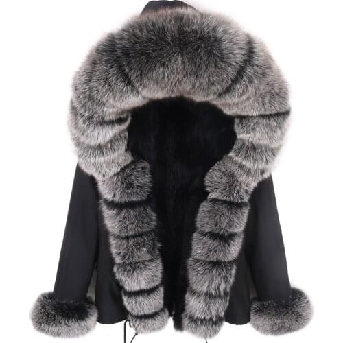 7XL Short Parka Real Fur Coat Winter Jacket Women Natural Real Fox Fur Coats with placket Outerwear Streetwear Casual Oversize