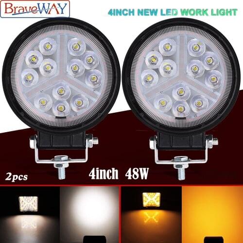 Braveway 48w Angel Led Fog Light Daytime Running Lights 24V Car Headlight 4 INCH 9D 4x4 Offroad Truck Led Work Light Yellow ATV