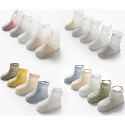 5pair Childrens Socks Spring Summer New Boys Girls Cotton Thin Breathable Baby Mesh Sock white soft for newborn toddlers infant