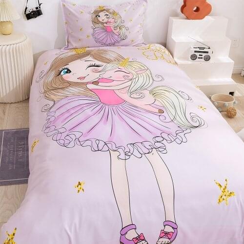 Cartoon Kids Bedding Set Single Size Duvet Covers with Pillowcases Cute Bed Sets for Girl By Gift