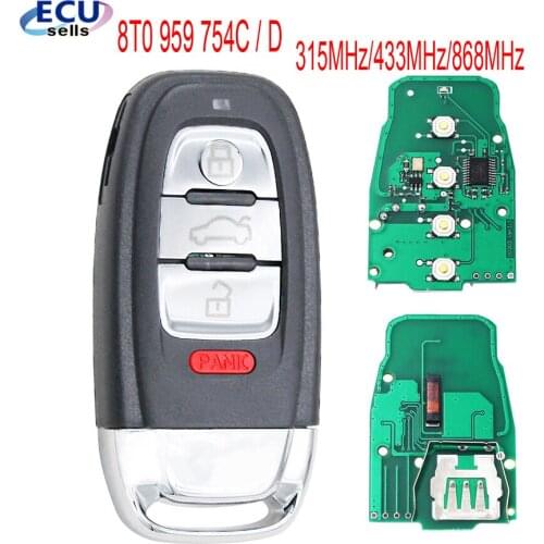Smart Remote Key Fob 3+1 Button 315MHZ/433Mhz/868Mhz 8T0 959 754C 8T0 959 754 D For Audi Q5 A4L A5 A6 A7 A8 RS4 RS5 S4 S5
