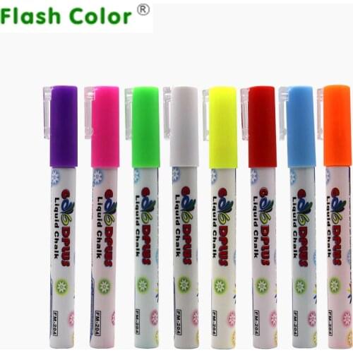 Flashcolor 8 Colours Highlighter Pen 3mm Liquid Chalk Fluorescent Neon Marker LED Glass board Art Marker Pens Office Supplies