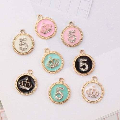 10pcs/pack Crown Enamel Charms Number Five for Earring Bracelets DIY Jewelry Making