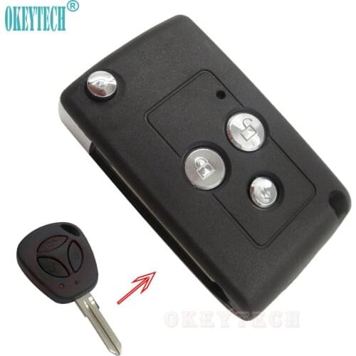 OkeyTech Modified Flip Remote Car Key Case Shell For LADA Priora Niva Vaz Granta Samara 2108 Xray Sedan 3 Button Uncut Blade Fob