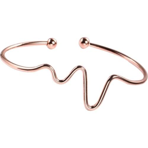 Fashion Simple Women Heart Beat Rhythm ECG Wave Open Ended Bangle Bracelet Party