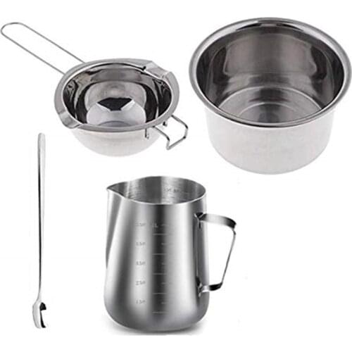 4 Set Stainless Steel Double Boiler Long Handle Wax Melting Pot, Pitcher & Mixing Spoon Candle Soap Making, DIY Scented Candle H