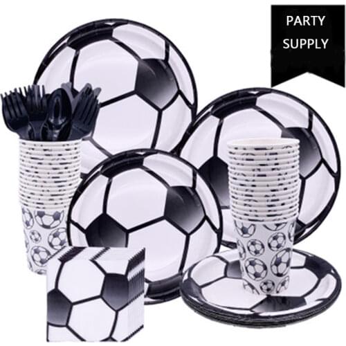 Sport Style Football Disposable Party Tableware Set Paper Cups Balloon Popcorn Box Birthday Party Supply Soccer Lover Party Set