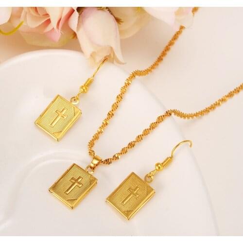 Bangrui New Ethiopian Cross set Jewelry Pendant Chain/Earrings Necklace Gold Color Christian