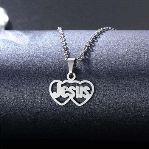 Stainless Steel Minimalist Jewelry JESUS Heart Pendant Necklace Choker Gift