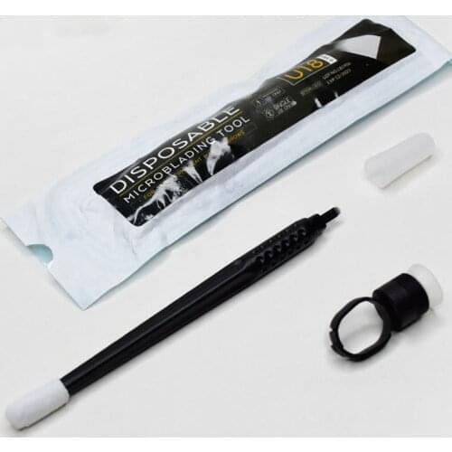 New 50pcs 0.15mm/0.18mm Disposable Tattoo Manual Pen 18 U with Black Sponge Ring Microblading Eyebrow Pen 18U 12Flex 14Flex