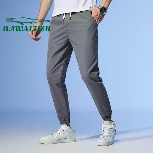Pure color trousers 2021 spring and summer thin casual cropped trousers mens loose-fitting trousers