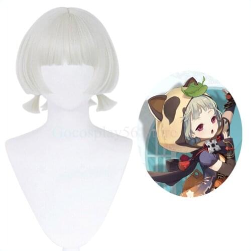 Genshin Impact Sayu Cosplay Wig Short Beige Pale Blond Heat Resistant Hair Halloween Anime Role Play
