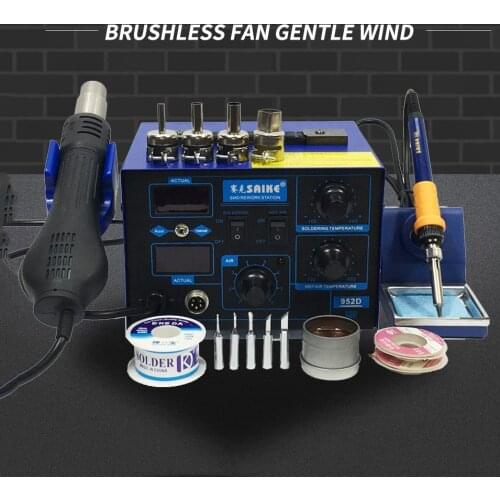 110V/220V Saike 952D Hot Air Gun + Soldering Iron 2in1 Power 760W BGA rework station welding table ,Many gifts