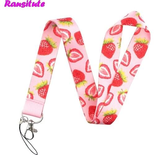 Ransitute Fruit Series Strawberry Lanyard Key ID Card Mobile Phone Strap USB Badge Holder DIY Neckband Decorative Lanyard R637