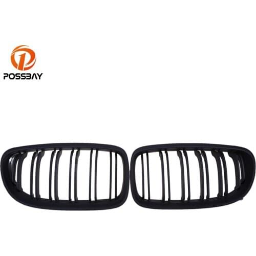 POSSBAY Matte Black Car Front Grille Grilles Double Slats for BMW 3 Series E90 320i/320xd/323i Sedan 2008/2009-2011 Facelift