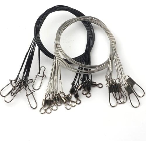 Rompin 6pcs heavy duty Fishing Line Steel Wire Leader With Swivel Snap Fishing Anti-bait Carp Fishing Wire Rig Leadcore Leash