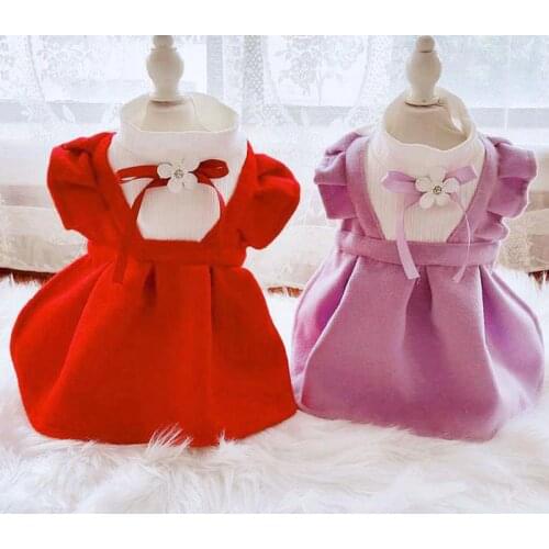 Luxury Red Dog Dress For Princess Girl Woolen Dress For Weeding Evening Short Party Puppy Clothes Dog Hoodie Skirt For Pomerania