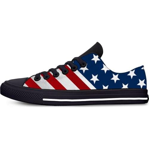 USA American Flag Stars patriotic Fashion Funny Casual Cloth Shoes Low Top Lightweight Breathable 3D Print Men women Sneakers