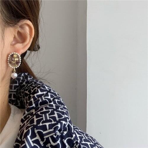 TIMEONLY French Purple Gravel Rose Flower Dangle Earring for Women Ladies Imitation Pearl Earrings Vintage Gift Accessories