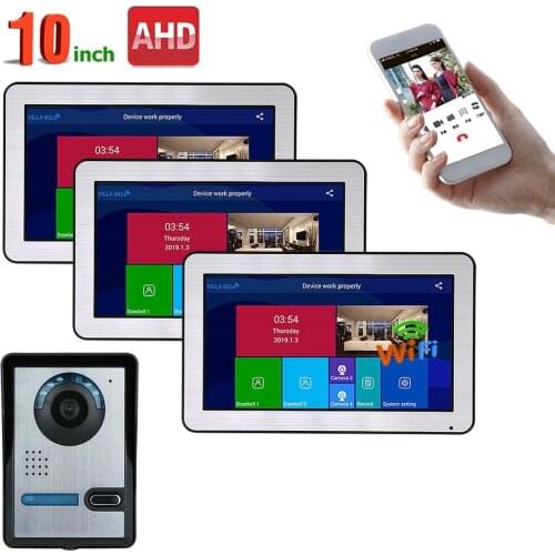10 inch 3 Monitors Wired Wifi Video Door Phone Doorbell Intercom Entry System with AHD 720P Wired IR-CUT Camera Night Vision