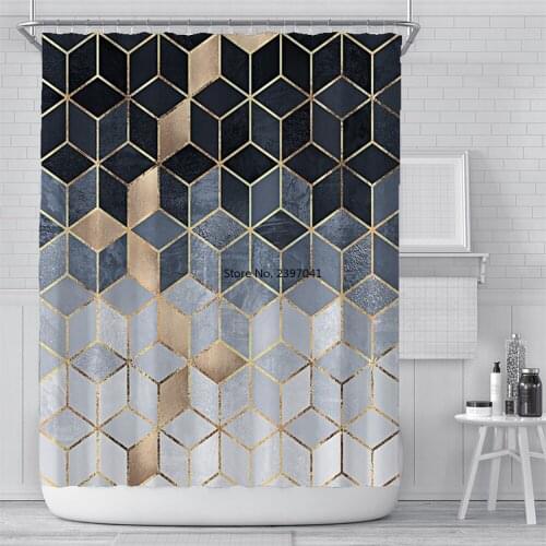 Geometric Printed Shower Curtain for Bathroom with hook 3D marble pattern Hexagons Waterproof Polyester Fabric Bathroom Curtains